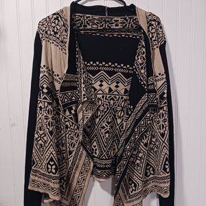 Lucky Brand Medium Open Front Cardigan Tribal Aztec Design Boho
